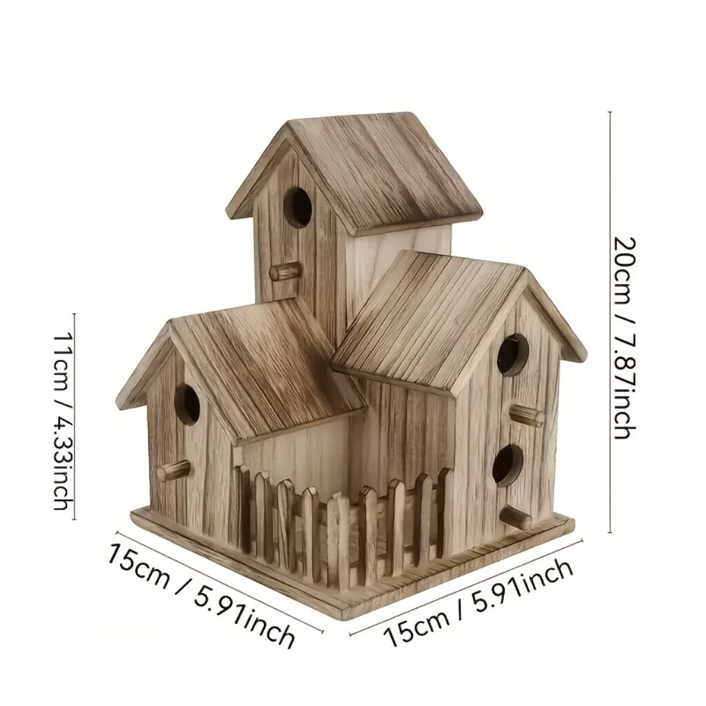 Handgemachtes Holz-Vogelhaus mit 3 Nistplätzen