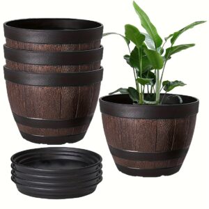 Blumentopf im Whiskeyfass-Design (2er-Set) | Rustikaler Pflanzkübel mit Untersetzer