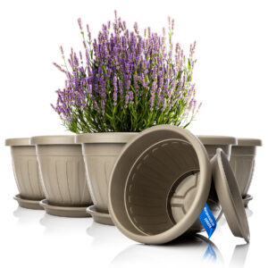 Blumentopf Set Ø40cm mit Untersetzer (6er-Set) | Mokka