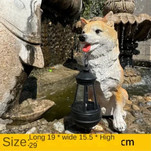 Solar-Gartenfigur 'Lächeln aus Fernost' | Shiba Inu mit Laterne